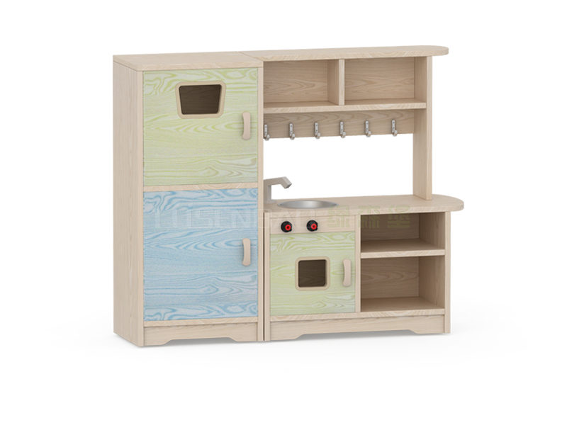 幼儿园家具白蜡木儿童厨房组合柜
