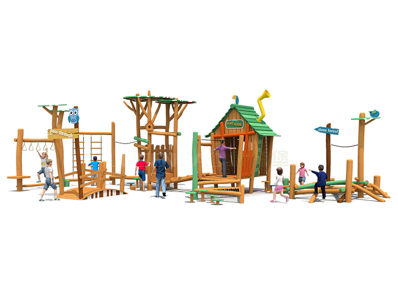 户外木质儿童组合滑梯木屋造型