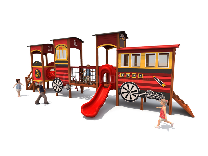 户外儿童木质滑梯火车造型