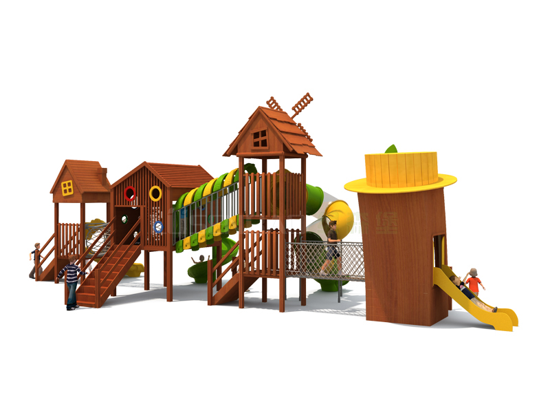 户外儿童木质滑梯房屋造型